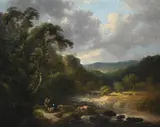 Boys fishing in a highland landscape by Charles Henry Schwanfelder, Oil on canvas, sold Jun 2024