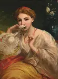 Portrait of a lady with a white rose by James Edgell Collins, Oil on board, sold Jun 2024