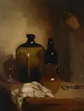 Still life with bottle and corkscrew by Richard Dadd, Oil on board, offered Jun 2024