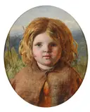 Portrait of a child wearing a brown cape by John Dawson Watson, Oil on board, oval mount, sold Jun 2024