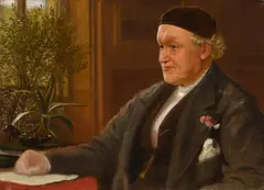 Portrait of the artist william bell scott (1811 - 1870) by Arthur Hughes, Oil on canvasboard laid to board, sold Jun 2024