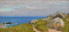 Seacoast scene, possibly land's end by Arthur Hughes, Oil on board, sold Jun 2024