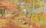 Autumnal woodland, possibly burnham beeches by Arthur Hughes, Oil on board, offered Jun 2024