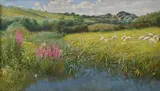 Landscape by Arthur Hughes, Oil on board, offered Jun 2024