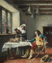 Tavern interior by Frank Moss Bennett, Oil on canvas, sold Jun 2024