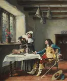 Tavern interior by Frank Moss Bennett, Oil on canvas, sold Jun 2024