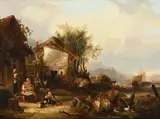 Fisherfolk before their cottage on the beach by William Shayer, Oil on canvas, sold Jun 2024