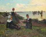 Young bretons knitting by the sea by Alfred-Victor Fournier, Oil on canvas, sold Jun 2024