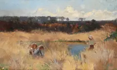 An afternoon at the pond by Hector Caffieri, Oil on panel, offered Jun 2024
