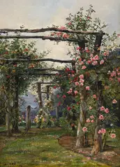 The rose garden by Frank Moss Bennett, Oil on canvas-board, offered Jun 2024