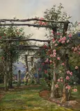 The rose garden by Frank Moss Bennett, Oil on canvas-board, offered Jun 2024