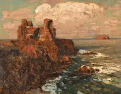 Tantallon castle in scotland by Eugen Bracht, Oil on board, sold Jun 2024