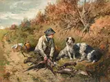 A young boy with two spaniels and the days by John Emms, Oil on canvas, offered Jun 2024
