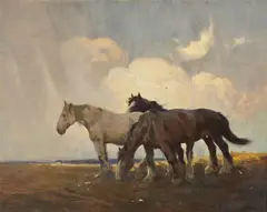 Horses on the moor by Frederick Hall, Oil on board, sold Jun 2024