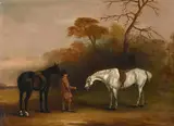 A groom with a dark bay by John Ferneley Jnr, Oil on canvas, offered Jun 2024