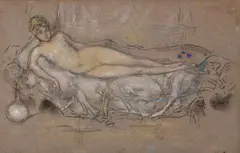 Nude model reclining (m.1606) by James Abbott McNeill Whistler, 1900, Chalk and pastel on brown paper, sold Jun 2024