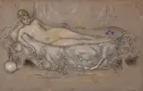 Nude model reclining (m.1606) by James Abbott McNeill Whistler, 1900, Chalk and pastel on brown paper, sold Jun 2024