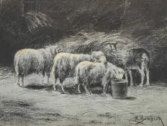 Sheep grazing by Rosa Bonheur, Chalk heightened with bodycolour, sold Jun 2024