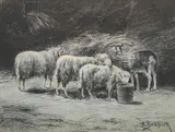 Sheep grazing by Rosa Bonheur, Chalk heightened with bodycolour, sold Jun 2024