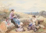 Winding the skein by Myles Birket Foster, Watercolour heightened with bodycolour, sold Jun 2024