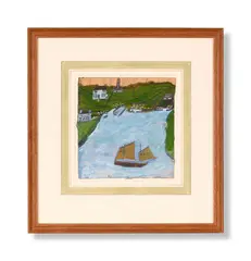Penzance fishing boat near the coast by Alfred Wallis, Pencil and oil on card, sold Jun 2024