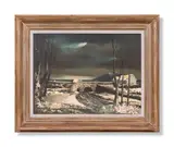 Snow on tyrella by Daniel O'Neill, 1953, Oil on board, sold Jun 2024