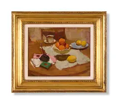 Still life of oranges by Philip Matthews, Oil on panel, sold Jun 2024