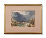 A mountainous landscape with a river in spate by William Andrews Nesfield, Watercolour, sold Jun 2024