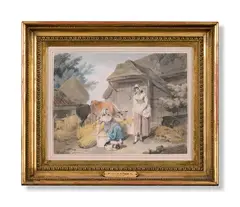 Milkmaids in a farmyard by Francis Wheatley, Pencil and watercolour, sold Jun 2024