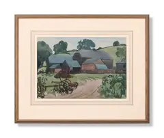 Farm buildings by William Dring, 1928, Pencil and watercolour, sold Jun 2024
