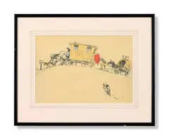 Illustrations to 'mrs. tickler's caravan' by Cecil Charles Windsor Aldin, Pen and black ink and watercolour on ivorine All signed, one with monogram, offered Jun 2024