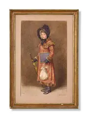 The schoolgirl by Kate Greenaway, Watercolour, sold Jun 2024