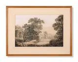 A wooded landscape with a drover and cattle before a ruin by G. Brewster, Watercolour and grey wash, offered Jun 2024