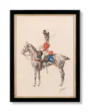 A mounted guards officer by Reginald Augustus Wymer, Watercolour heightened with white on paper, sold Jun 2024
