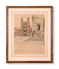 The schoolyard by Cecil Charles Windsor Aldin, Chalk on buff paper, sold Jun 2024