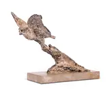 Little owl in flight by Hamish Mackie, 2013, Bronze, sold May 2024