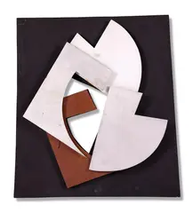 Pro coutiel variation by Hans Richter, 1973, Mixed media collage on wood, sold May 2024