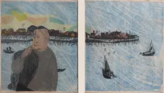 Monterey fisherman; lettuce workers 5; and migration over the sound by Antonio Frasconi, pencil and dated, sold May 2024