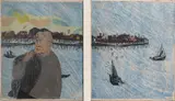 Monterey fisherman; lettuce workers 5; and migration over the sound by Antonio Frasconi, pencil and dated, sold May 2024