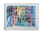 Snakeeyes by Kenny Scharf, 2006, Acrylic, plastic beads, oil and gesso, sold Apr 2024