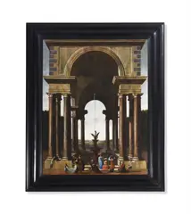 A classical portico with an elegant company by Jacob Ferdinand Saeys, Oil on canvas, sold Apr 2024