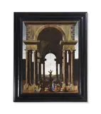 A classical portico with an elegant company by Jacob Ferdinand Saeys, Oil on canvas, sold Apr 2024