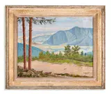 Mountain valley landscape by C. Hoog, Oil on canvas, sold Apr 2024