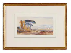 The via appia in the roman campagna by Edward Lear, 1838, Watercolour heightened with white, sold Apr 2024