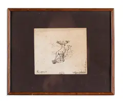 Deer alarmed by William Aldridge, Ink on paper, sold Apr 2024