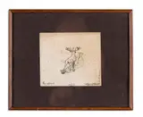 Deer alarmed by William Aldridge, Ink on paper, sold Apr 2024