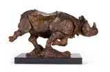 Animalier bronze of an asian rhino by Annette Lynton Mason, Bronze, sold Apr 2024