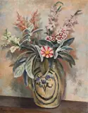 Flower piece by Roger Fry, Oil on canvas laid on board, sold Mar 2024