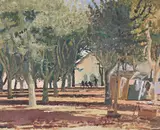 Village scene, south of france by Marion Richardson, Oil on board, sold Mar 2024