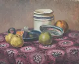 Still life of a jar by Roger Fry, Oil on board, sold Mar 2024